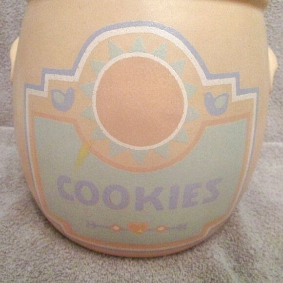 11" Treasure Craft SOUTHWEST Aztec COOKIE JAR Barrel Canister LID Pastel VTG 80s - Picture 2 of 11